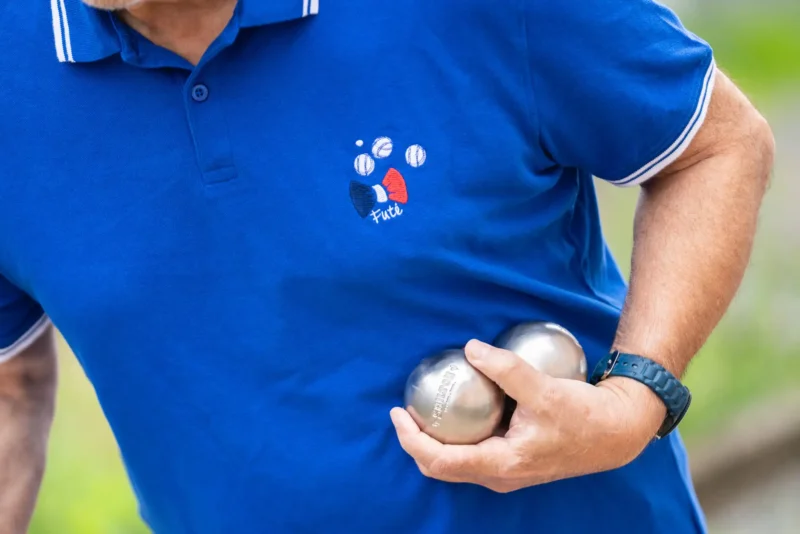 Polo petanque bleu 12 - Cochon Futé