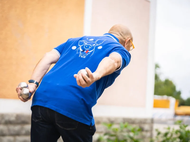 Polo petanque bleu 14 - Cochon Futé